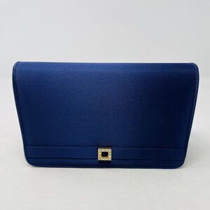 Valerie Stevens Formal Party Satin Shoulder Bag with Rhinestone Detail in Blue